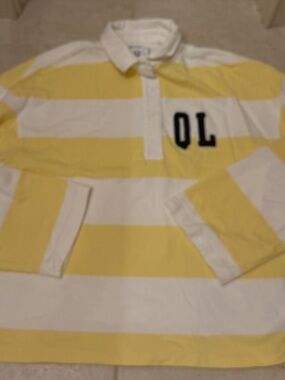 QUINTESSENTIAL LOVE yellow white Rugby Shirt soft cotton woman’s size large
